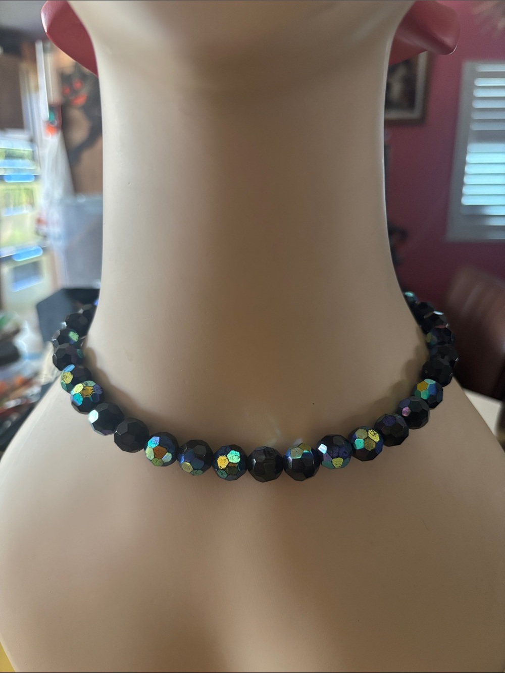 Faceted Black Aurora Bead Choker Necklace